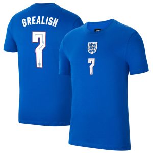 England Grealish Name & Number T-Shirt - Blue - Mens