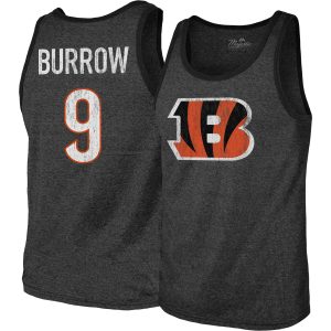 Men's Fanatics Joe Burrow Black Cincinnati Bengals Name & Number Tri-Blend Tank Top