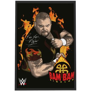 WWE Bam Bam Bigelow Flames Poster - Framed A3