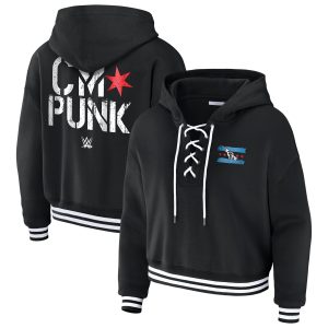 Women's WEAR by Erin Andrews Black CM Punk Lace-Up Hoodie