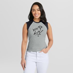 Women's WEAR by Erin Andrews Gray Liv Morgan Cropped Raglan Tank Top