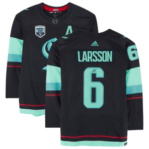 Adam Larsson Deep Sea Blue Seattle Kraken Autographed adidas Authentic Jersey with Inaugural Season Jersey Patch