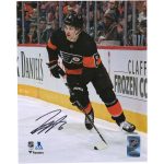 Travis Sanheim Philadelphia Flyers Autographed 8'' x 10'' Black Alternate Jersey with Puck Photograph
