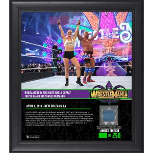 Kurt Angle & Ronda Rousey Framed 15" x 17" WrestleMania 34 Collage with a Piece of Match-Used Canvas - Limited Edition of 250