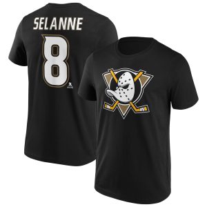 Anaheim Ducks Iconic Name & Number Graphic T-Shirt - Black - Teemu Selanne 8 - Mens
