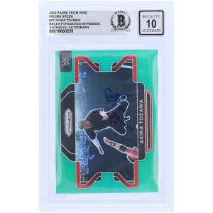 Akira Tozawa WWE Autographed 2022 Panini Prizm Green Prizm #27 Beckett Fanatics Witnessed Authenticated 10 Card