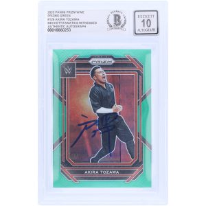 Akira Tozawa WWE Autographed 2023 Panini Prizm Green Prizm #129 Beckett Fanatics Witnessed Authenticated 10 Card