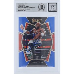 Apollo Crews WWE Autographed 2022 Panini Select Blue Prizm #157 #/199 Beckett Fanatics Witnessed Authenticated 10 Card