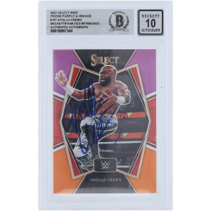 Apollo Crews WWE Autographed 2022 Panini Select Purple & Orange Prizm #157 Beckett Fanatics Witnessed Authenticated 10 Card