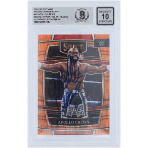 Apollo Crews WWE Autographed 2022 Panini Select Orange Flash Prizm #43 Beckett Fanatics Witnessed Authenticated 10 Card