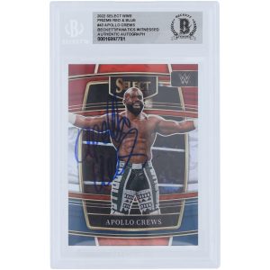 Apollo Crews WWE Autographed 2022 Panini Select Red & Blue Prizm #43 Beckett Fanatics Witnessed Authenticated Card