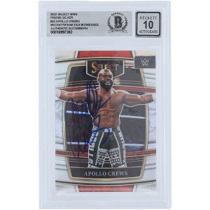 Apollo Crews WWE Autographed 2022 Panini Select Silver Prizm #43 Beckett Fanatics Witnessed Authenticated 10 Card