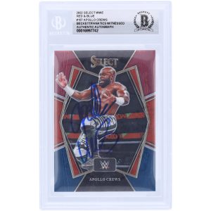 Apollo Crews WWE Autographed 2022 Panini Select Red & Blue #157 Beckett Fanatics Witnessed Authenticated Card