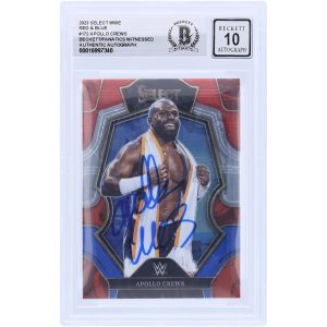 Apollo Crews WWE Autographed 2023 Panini Select Red & Blue #172 Beckett Fanatics Witnessed Authenticated 10 Card