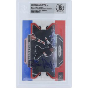 Akira Tozawa WWE Autographed 2022 Panini Prizm Red White & Blue Prizm #27 Beckett Fanatics Witnessed Authenticated Card