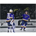 Jordan Kyrou & Jordan Binnington St. Louis Blues Autographed 16" x 20" Blue Jersey Celebration Photograph