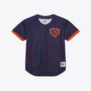 Chicago Bears Mitchell & Ness Navy Final Seconds Striped Mesh Baseball Jersey