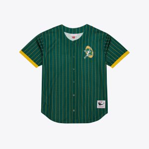 Green Bay Packers Mitchell & Ness Green Final Seconds Striped Mesh Baseball Jersey
