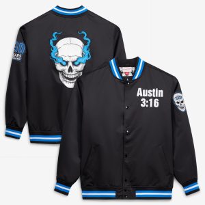 Men's Mitchell & Ness  Black "Stone Cold" Steve Austin 3:16 Day Lightweight Full-Snap Satin Jacket