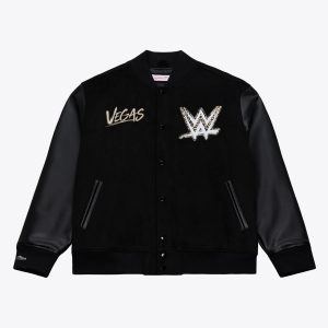 Men's Mitchell & Ness Black WrestleMania 42 Letterman Full-Snap Jacket