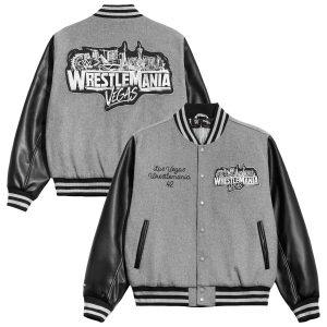 Men's Chalk Line  Gray WrestleMania 42 Full-Snap Vegas Varsity Jacket