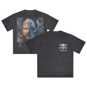 Men's  Black "Stone Cold" Steve Austin Two Face Snow Wash T-Shirt