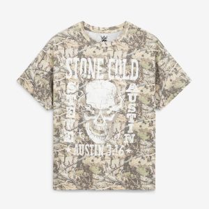 Men's Goodie Two Sleeves  Camo "Stone Cold" Steve Austin Camp Skeleton Graphic T-Shirt
