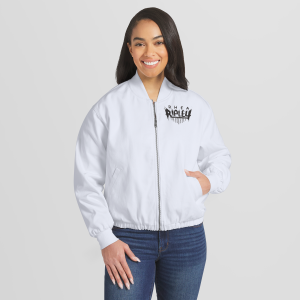 Women's WEAR by Erin Andrews White Rhea Ripley Denim Full-Zip Bomber Jacket