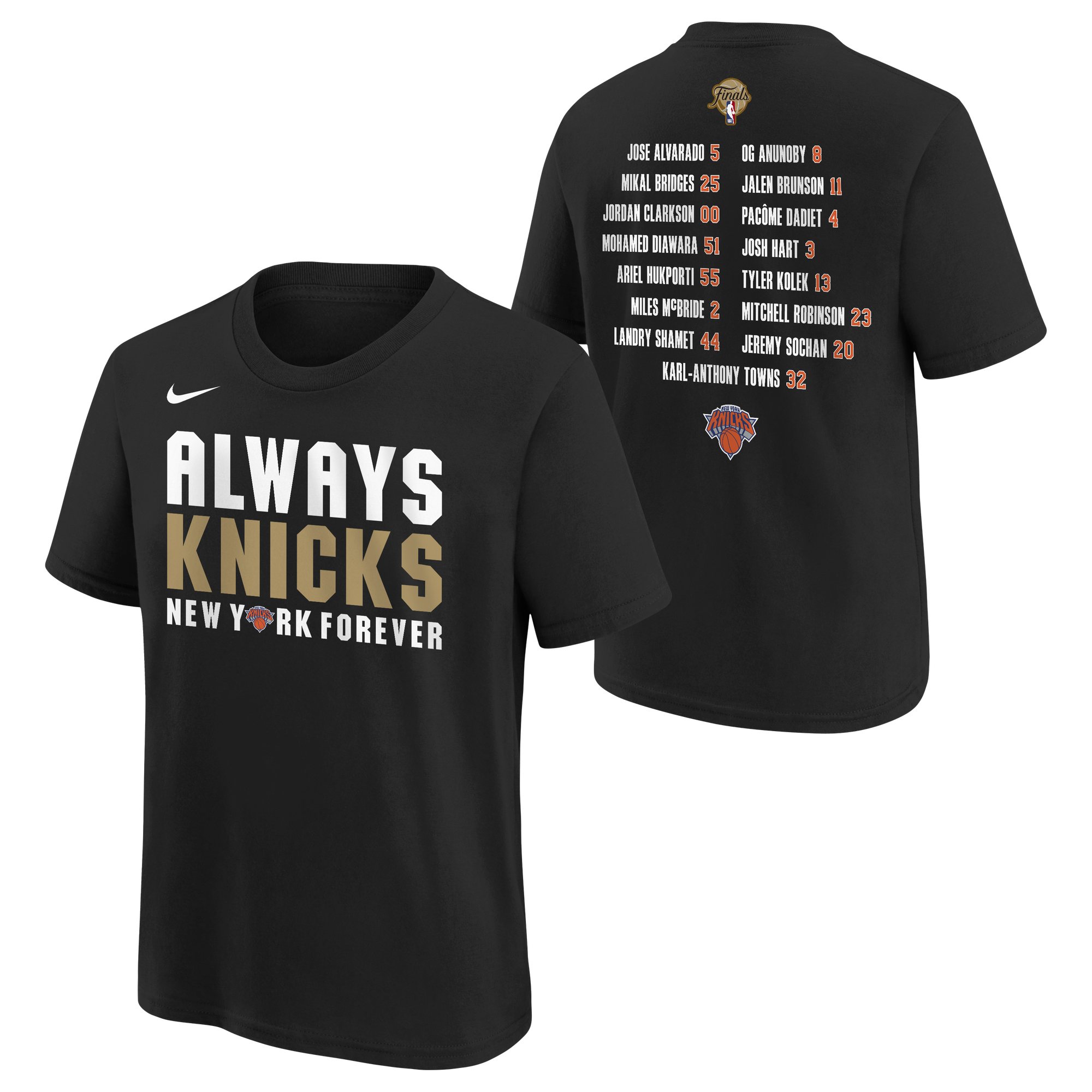 New York Knicks 2026 NBA Finals Champs Nike Roster T-Shirt – Mens New York Knicks 2026 NBA Finals Champs Nike Roster T-Shirt - Mens