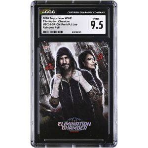 CM Punk & AJ Lee 2026 Topps Now WWE Elimination Chamber Rainbow Foil #EC26-SP CGC Authenticated 9.5 Card